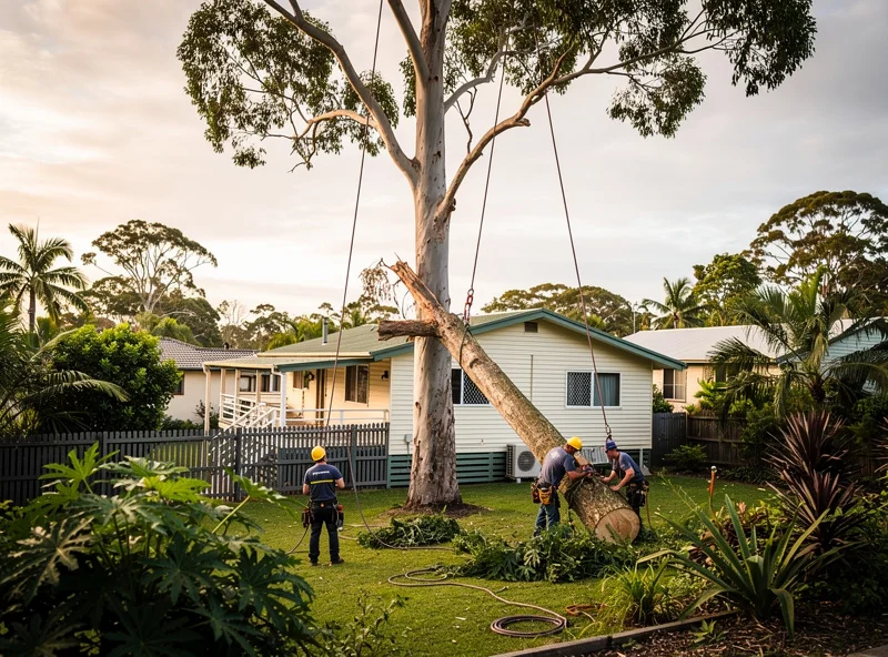 Tree Removal job on the Tweed Coast: Big gums, blackbutt, dead and dangerous, over the house.